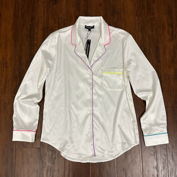 NWT GENERATION LOVE Kim Pajama Shorts Set in White Rainbow - Picture 3 of 16